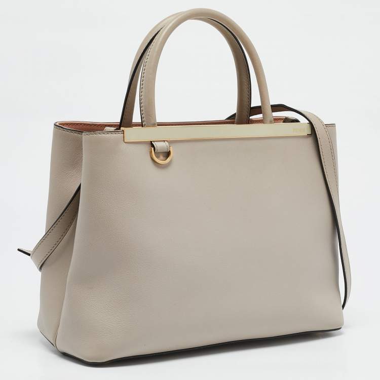 Pre Owned Fendi Light Beige Leather Small 2Jours Tote