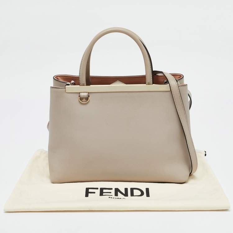 Pre Owned Fendi Light Beige Leather Small 2Jours Tote