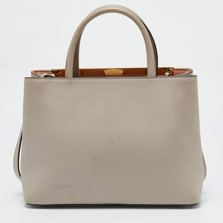 Pre Owned Fendi Light Beige Leather Small 2Jours Tote