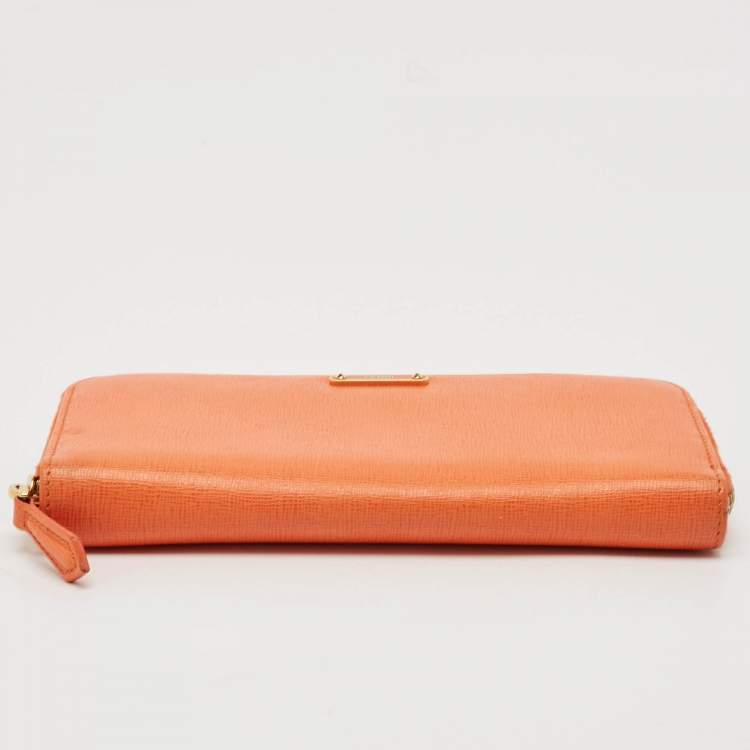 Pre Owned Fendi Orange Leather Zip Continental Wallet