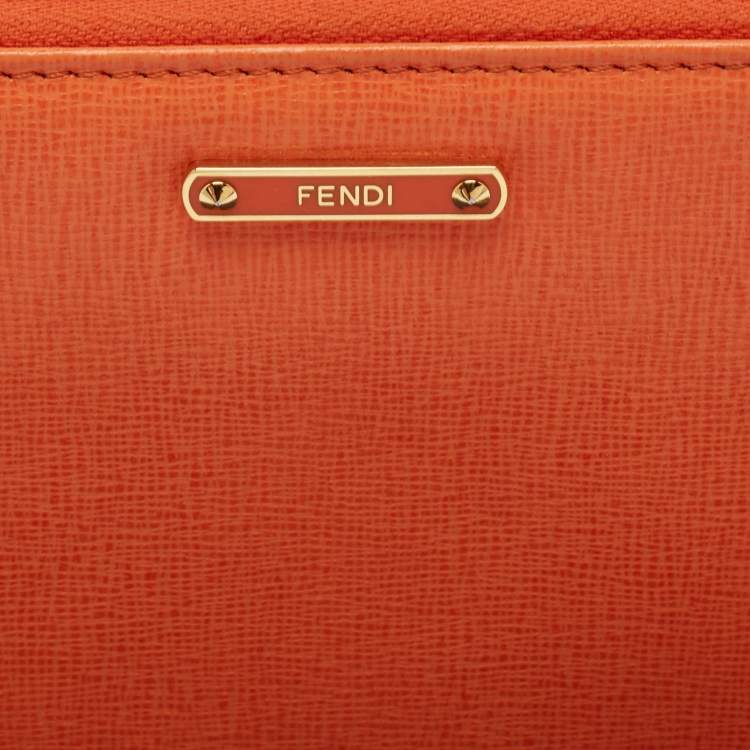 Pre Owned Fendi Orange Leather Zip Continental Wallet