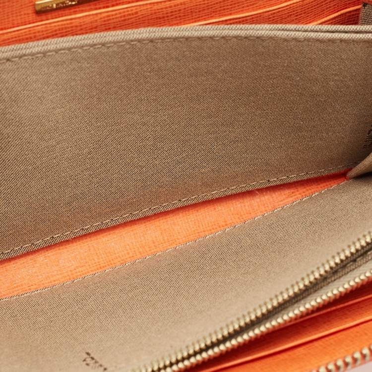 Pre Owned Fendi Orange Leather Zip Continental Wallet
