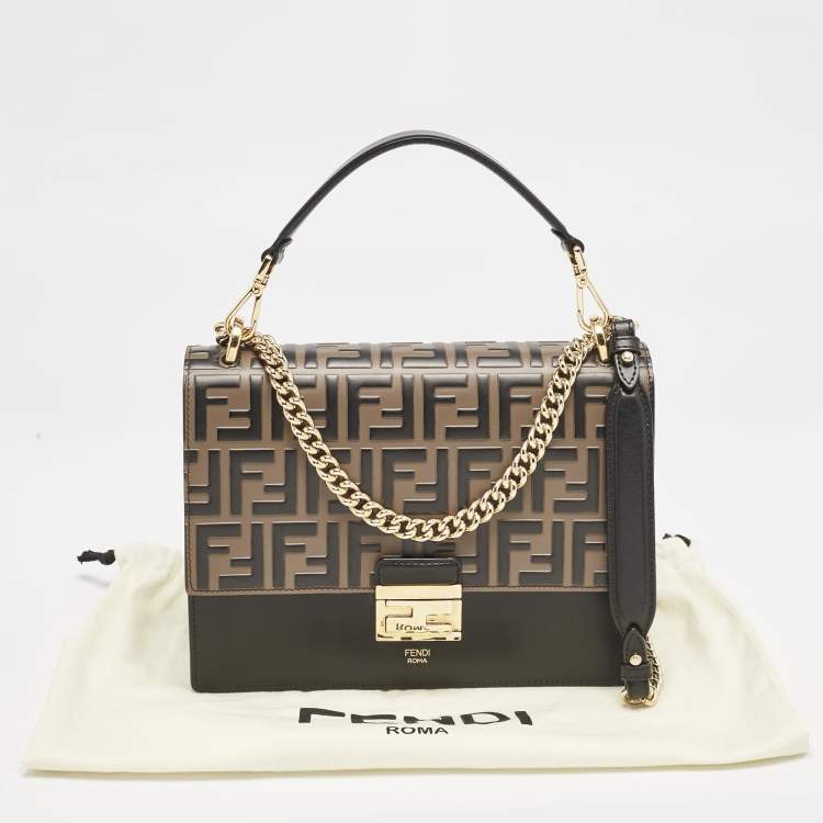 Pre Owned Fendi Brown/Black FF Embossed Leather Kan U Shoulder Bag
