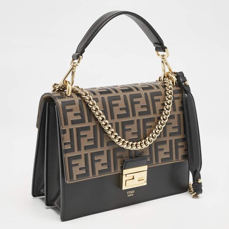 Pre Owned Fendi Brown/Black FF Embossed Leather Kan U Shoulder Bag