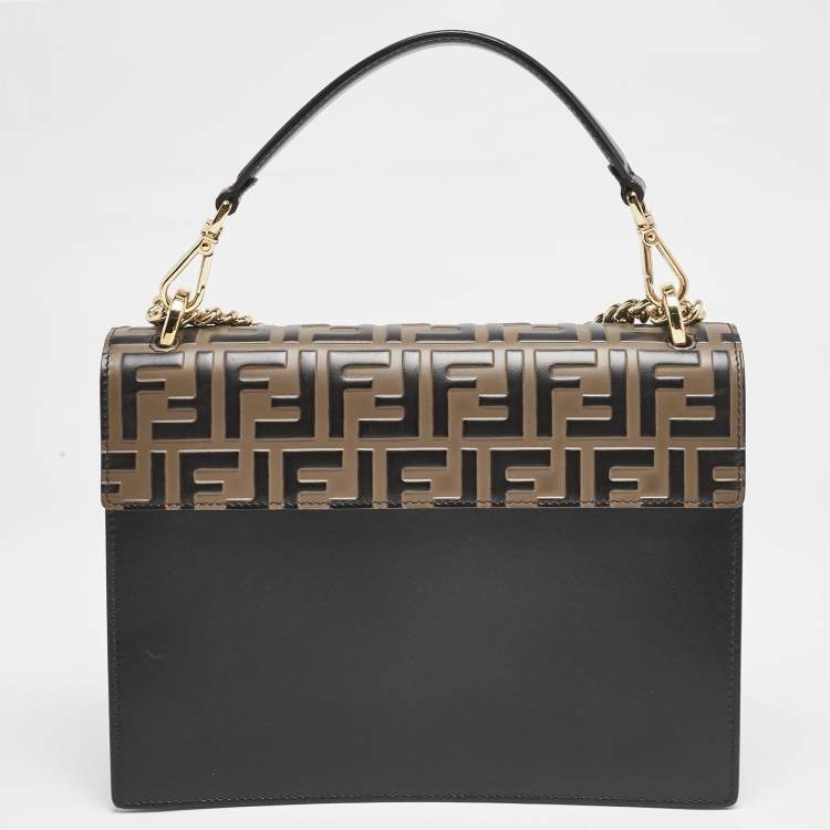 Pre Owned Fendi Brown/Black FF Embossed Leather Kan U Shoulder Bag