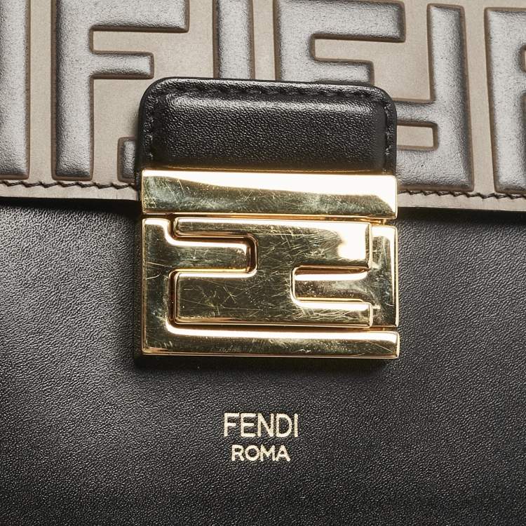 Pre Owned Fendi Brown/Black FF Embossed Leather Kan U Shoulder Bag