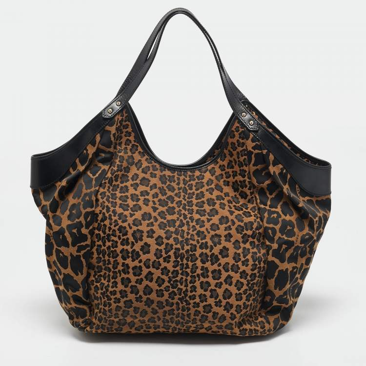 Pre Owned Fendi Brown/Black Zucca and Leopard Print Canvas Large Chef Tote