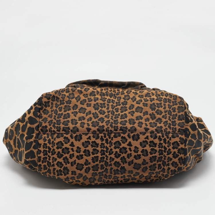 Pre Owned Fendi Brown/Black Zucca and Leopard Print Canvas Large Chef Tote