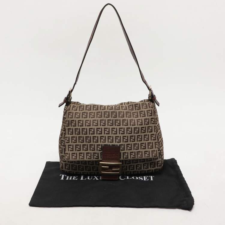 Pre Owned Fendi Brown Zucca Canvas and Leather Mama Forever Shoulder Bag