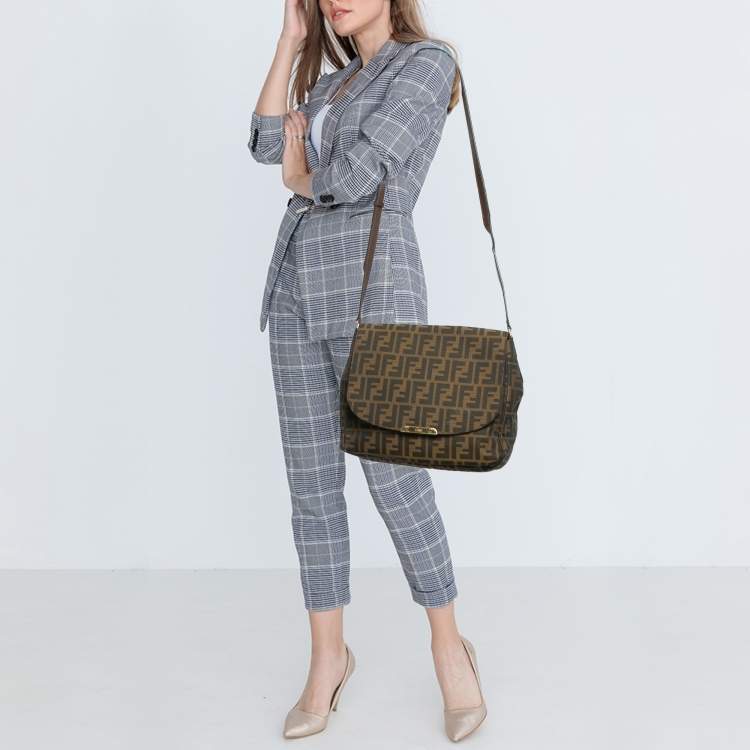 Pre Owned Fendi Tobacco Zucca Canvas Flap Crossbody Bag
