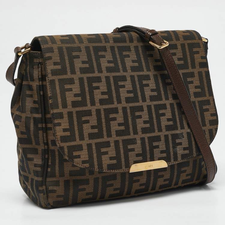 Pre Owned Fendi Tobacco Zucca Canvas Flap Crossbody Bag