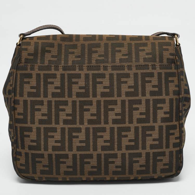 Pre Owned Fendi Tobacco Zucca Canvas Flap Crossbody Bag