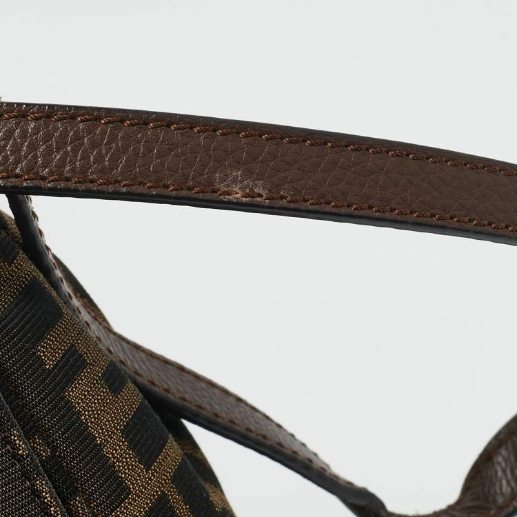 Pre Owned Fendi Tobacco Zucca Canvas Flap Crossbody Bag