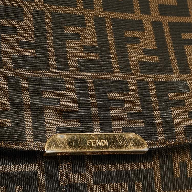 Pre Owned Fendi Tobacco Zucca Canvas Flap Crossbody Bag