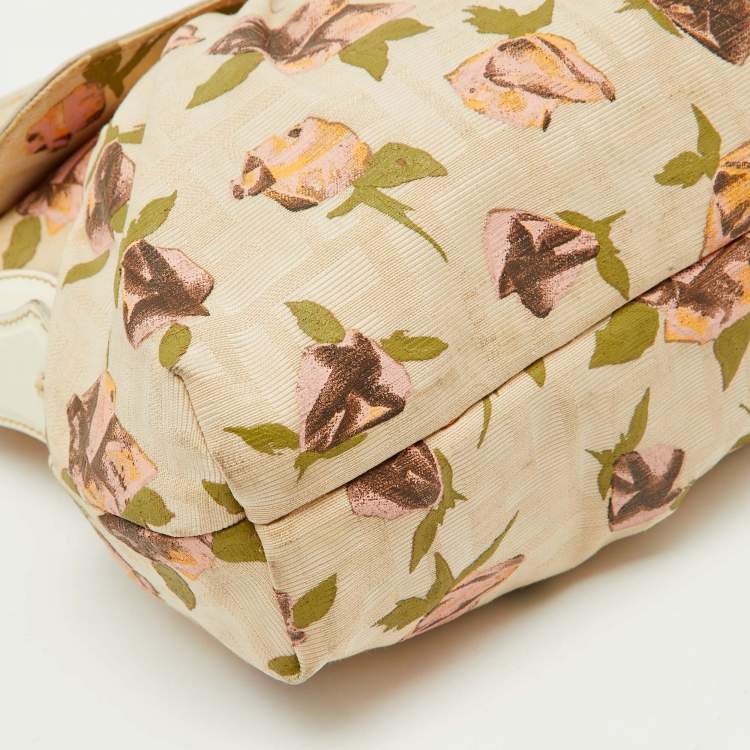 Pre Owned Fendi Beige Floral Print Zucca Canvas and Leather Chef Shoulder Bag