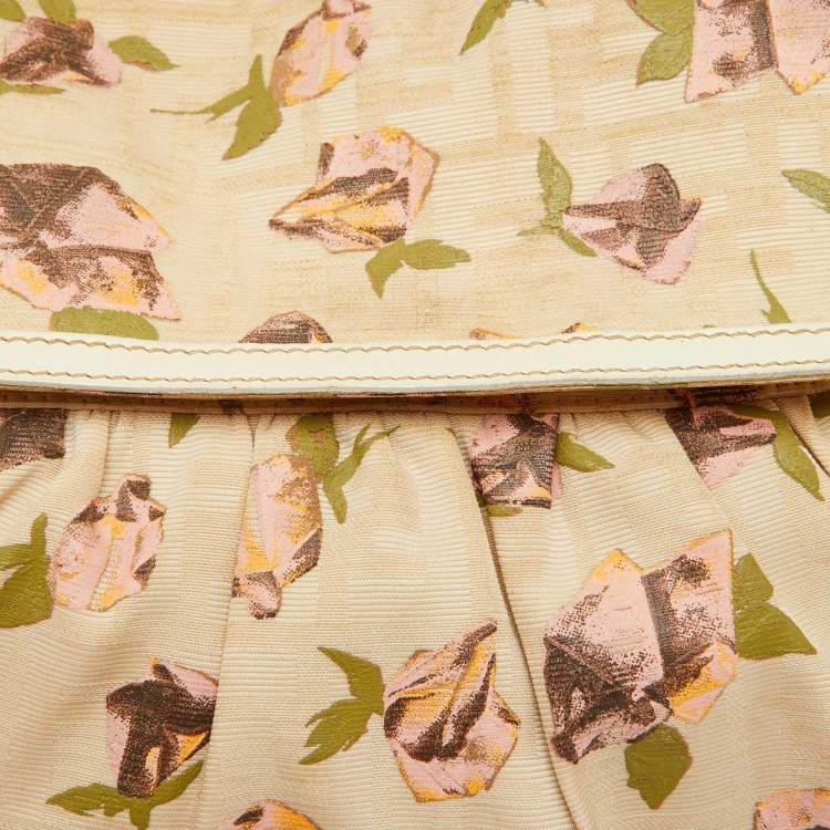 Pre Owned Fendi Beige Floral Print Zucca Canvas and Leather Chef Shoulder Bag