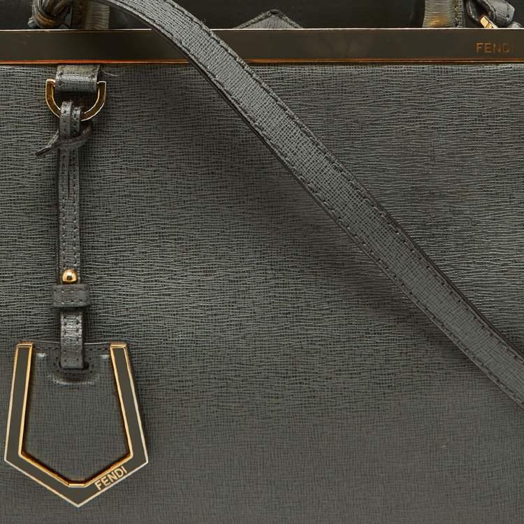 Pre Owned Fendi Grey Leather Small 2Jours Tote