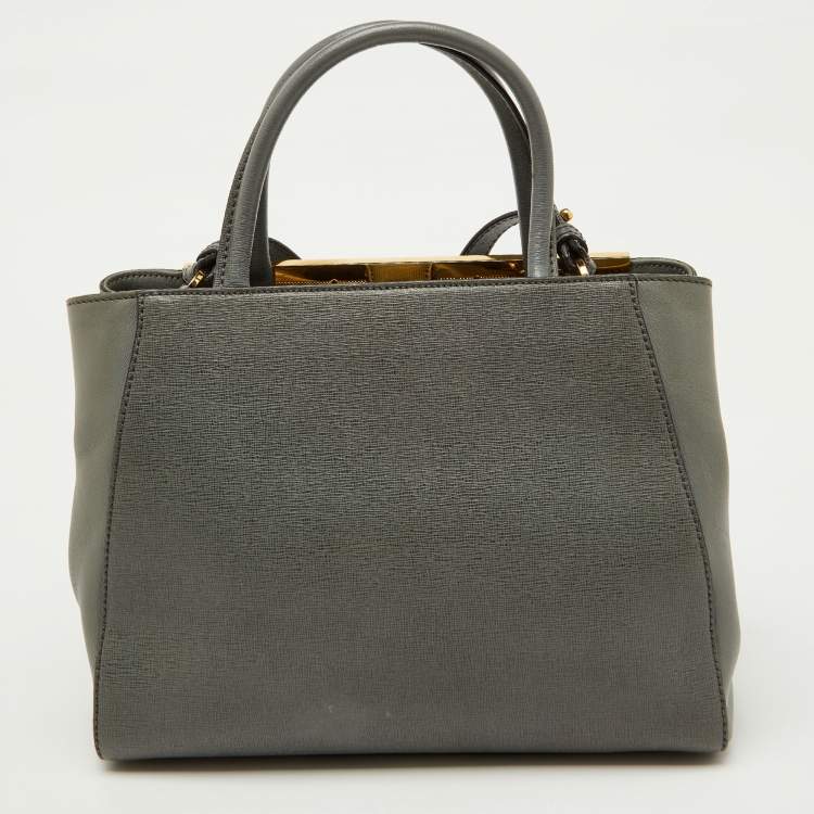 Pre Owned Fendi Grey Leather Small 2Jours Tote