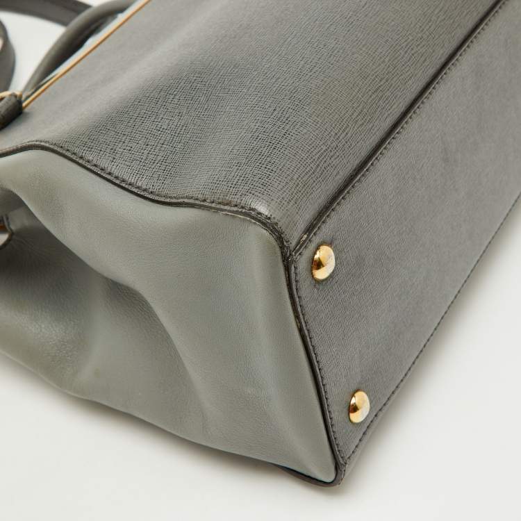 Pre Owned Fendi Grey Leather Small 2Jours Tote