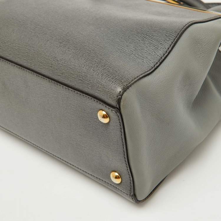 Pre Owned Fendi Grey Leather Small 2Jours Tote