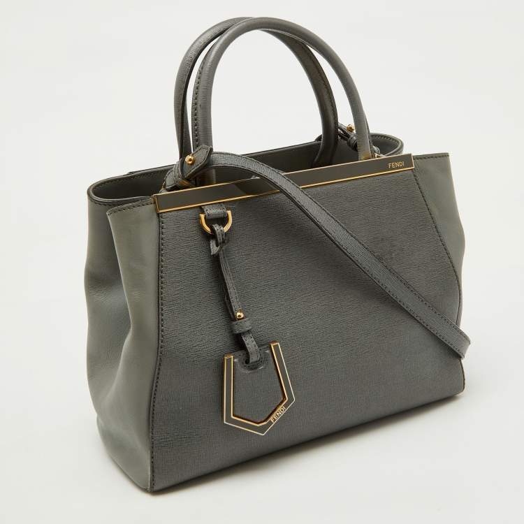 Pre Owned Fendi Grey Leather Small 2Jours Tote