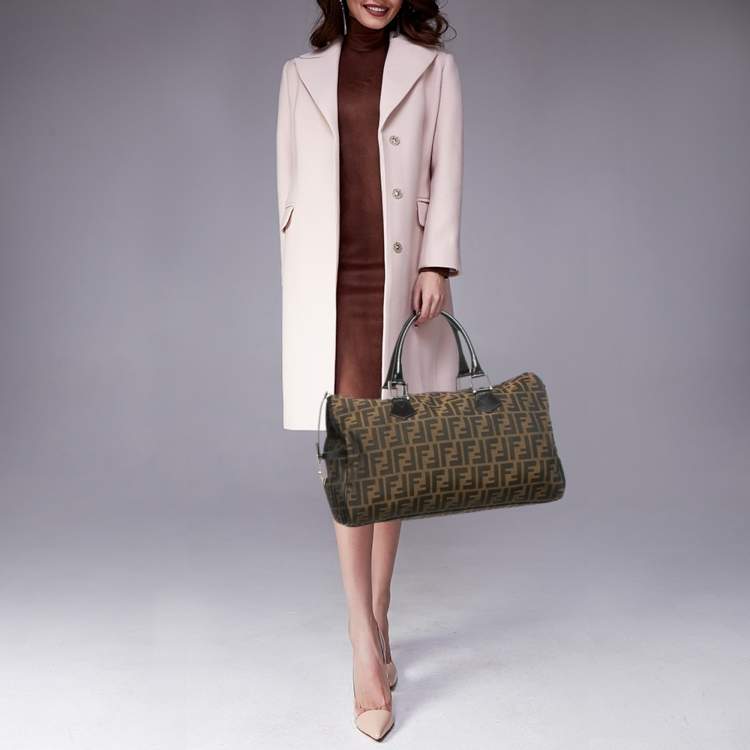 Pre Owned Fendi Tobacco Zucca Canvas Boston Boston Bag