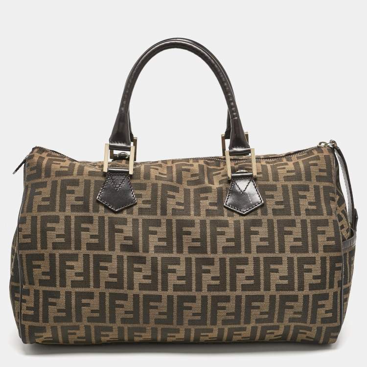 Pre Owned Fendi Tobacco Zucca Canvas Boston Boston Bag