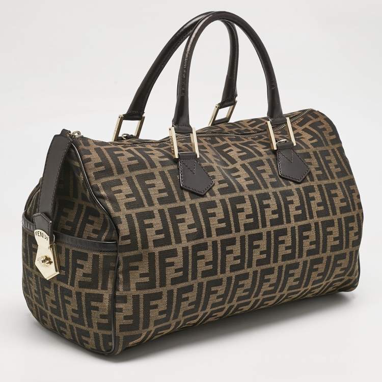 Pre Owned Fendi Tobacco Zucca Canvas Boston Boston Bag