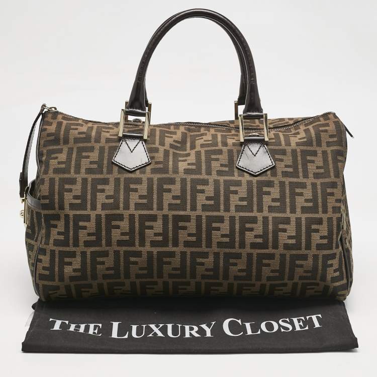 Pre Owned Fendi Tobacco Zucca Canvas Boston Boston Bag