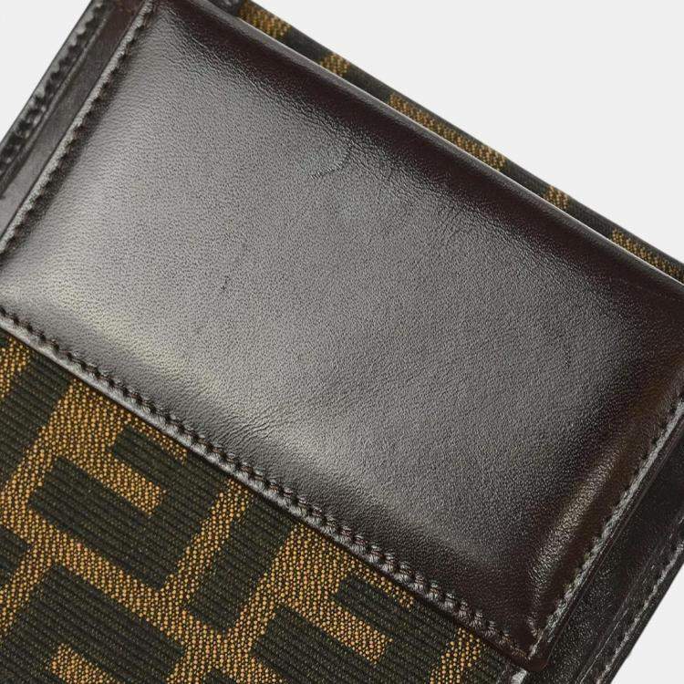Pre Owned Fendi Brown Zucca Pattern Leather Wallet Bag