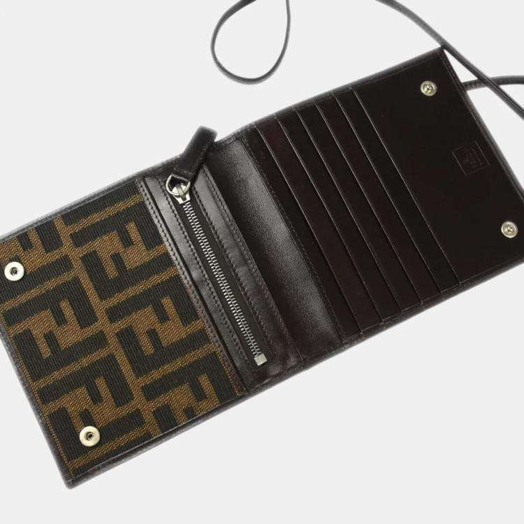 Pre Owned Fendi Brown Zucca Pattern Leather Wallet Bag