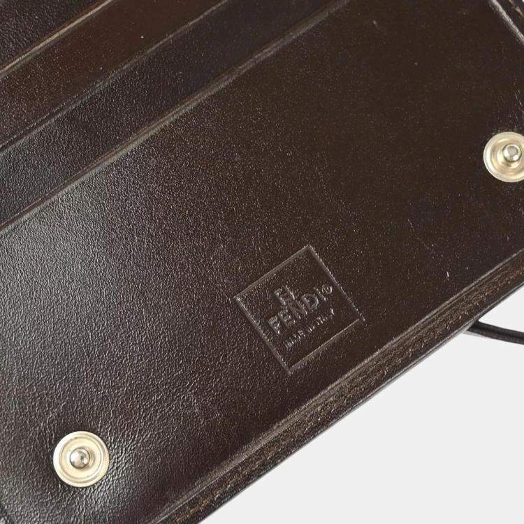 Pre Owned Fendi Brown Zucca Pattern Leather Wallet Bag