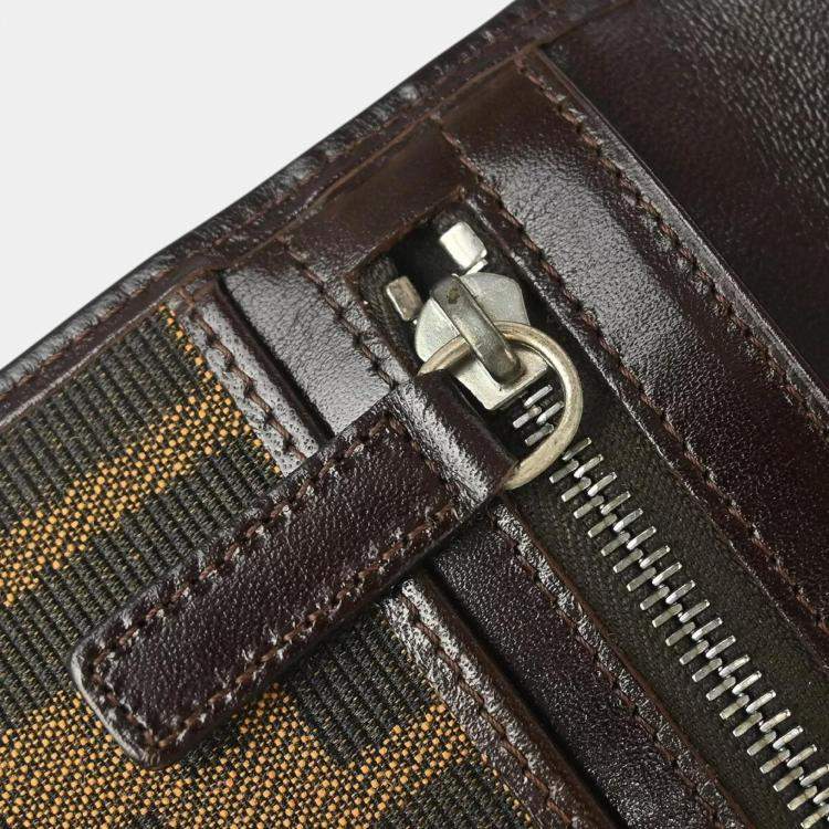 Pre Owned Fendi Brown Zucca Pattern Leather Wallet Bag