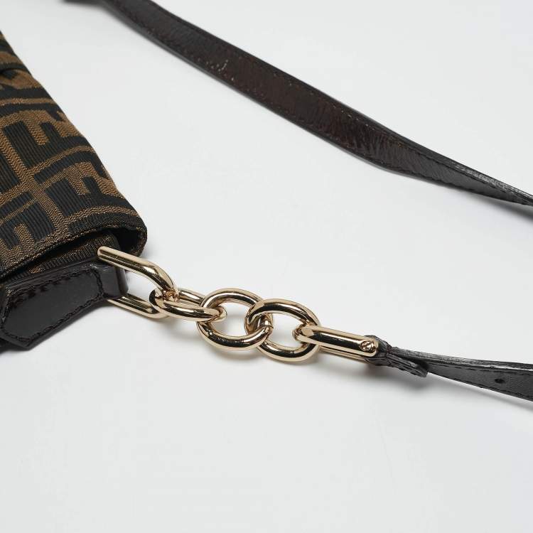 Pre Owned Fendi Tobacco Zucca Canvas and Patent Leather Mia Flap Shoulder Bag