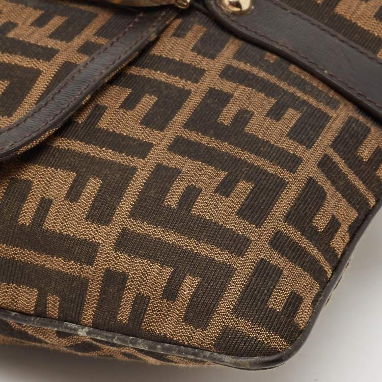 Pre Owned Fendi Tobacco Zucca Canvas and Leather Chef Zip Crossbody Bag