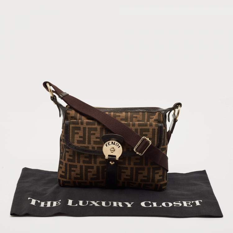Pre Owned Fendi Tobacco Zucca Canvas and Leather Chef Zip Crossbody Bag