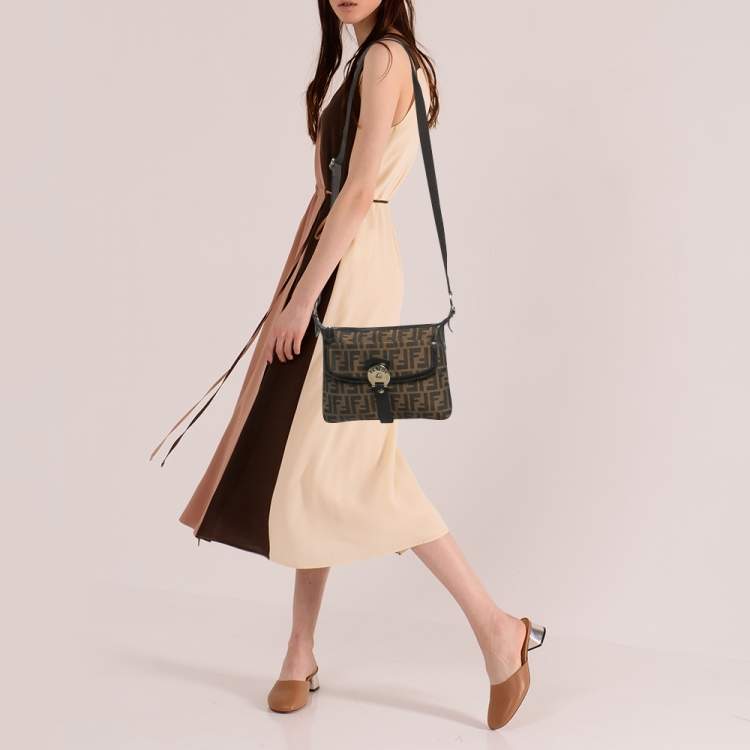 Pre Owned Fendi Tobacco Zucca Canvas and Leather Chef Zip Crossbody Bag