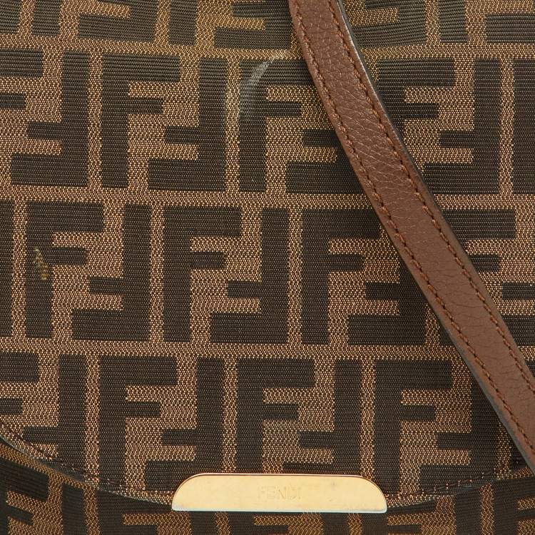 Pre Owned Fendi Tobacco Zucca Canvas and Leather Flap Crossbody Bag