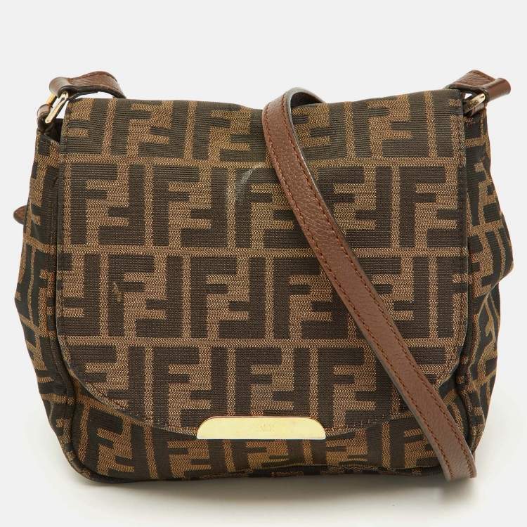 Pre Owned Fendi Tobacco Zucca Canvas and Leather Flap Crossbody Bag
