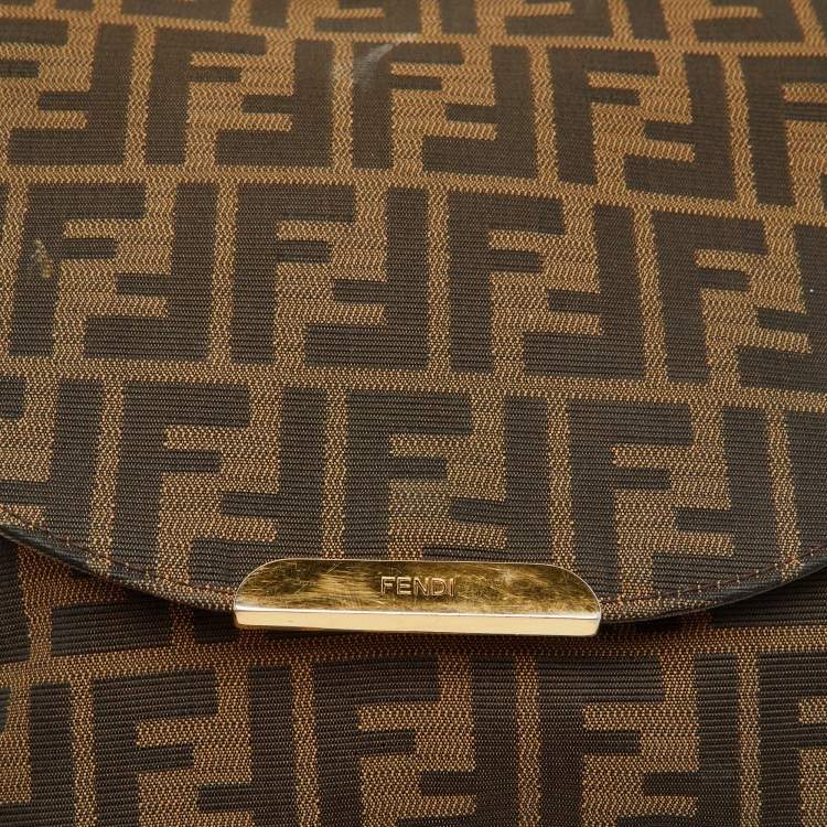 Pre Owned Fendi Tobacco Zucca Canvas and Leather Flap Crossbody Bag