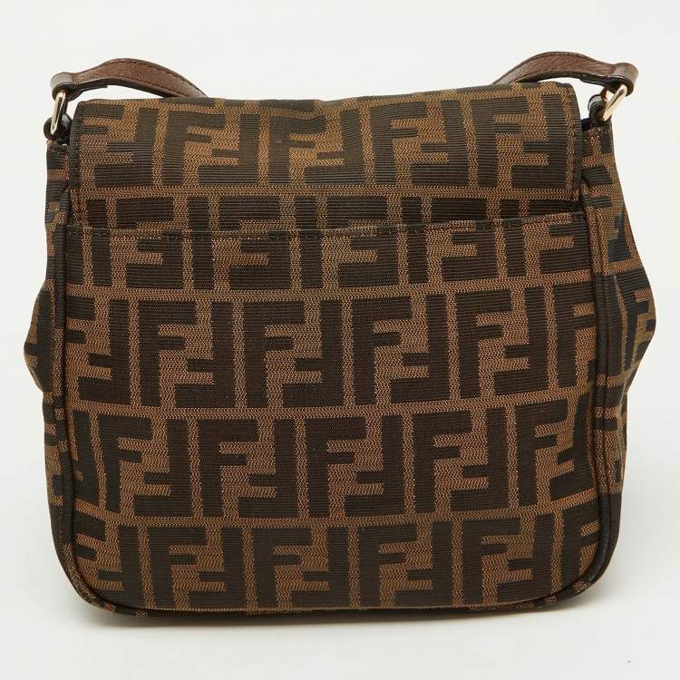 Pre Owned Fendi Tobacco Zucca Canvas and Leather Flap Crossbody Bag