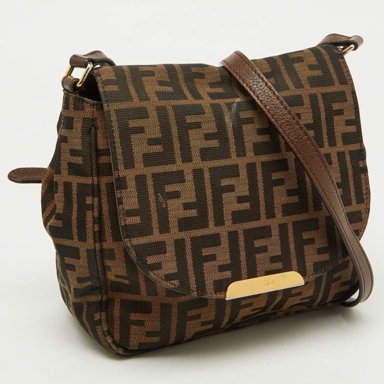 Pre Owned Fendi Tobacco Zucca Canvas and Leather Flap Crossbody Bag