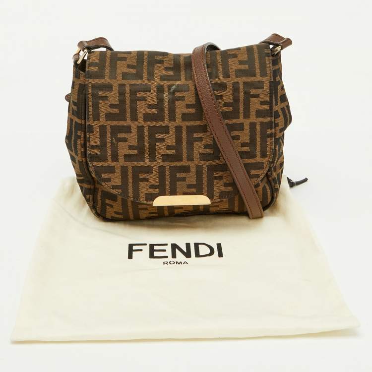 Pre Owned Fendi Tobacco Zucca Canvas and Leather Flap Crossbody Bag