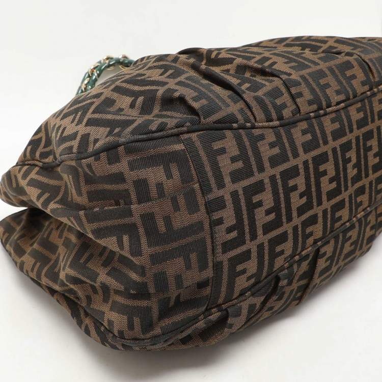 Pre Owned Fendi Tobacco Zucca Canvas And Patent Leather Large Mia Shoulder Bag