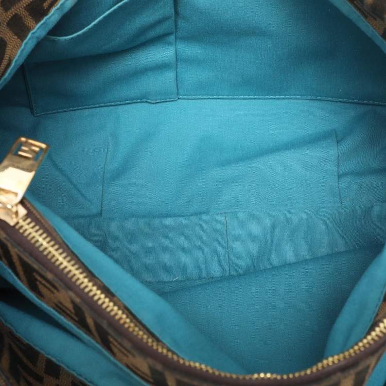 Pre Owned Fendi Tobacco Zucca Canvas And Patent Leather Large Mia Shoulder Bag