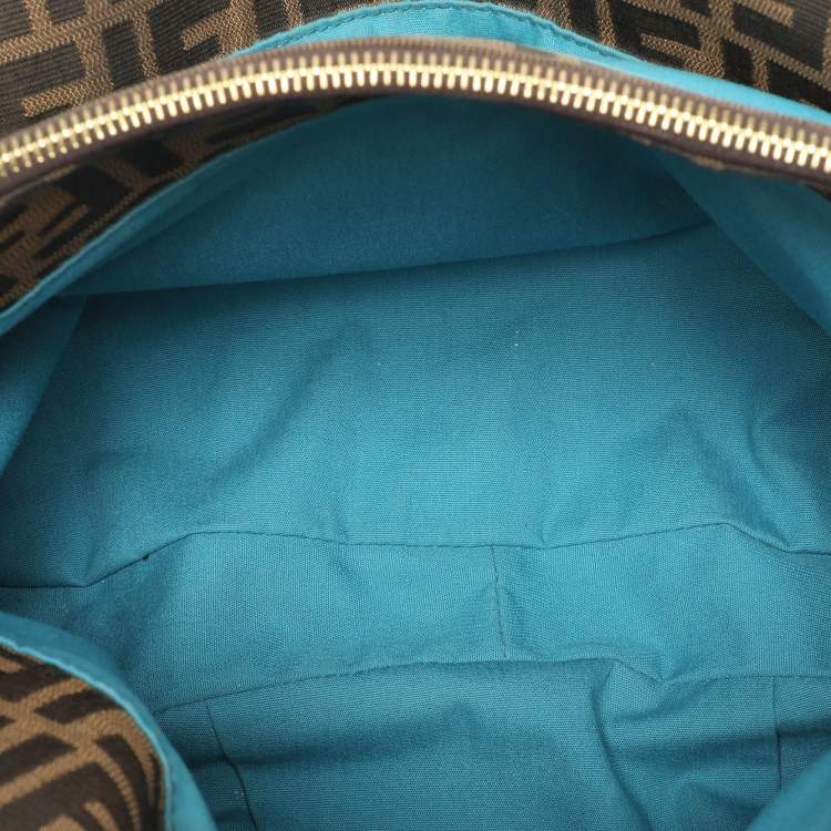 Pre Owned Fendi Tobacco Zucca Canvas And Patent Leather Large Mia Shoulder Bag