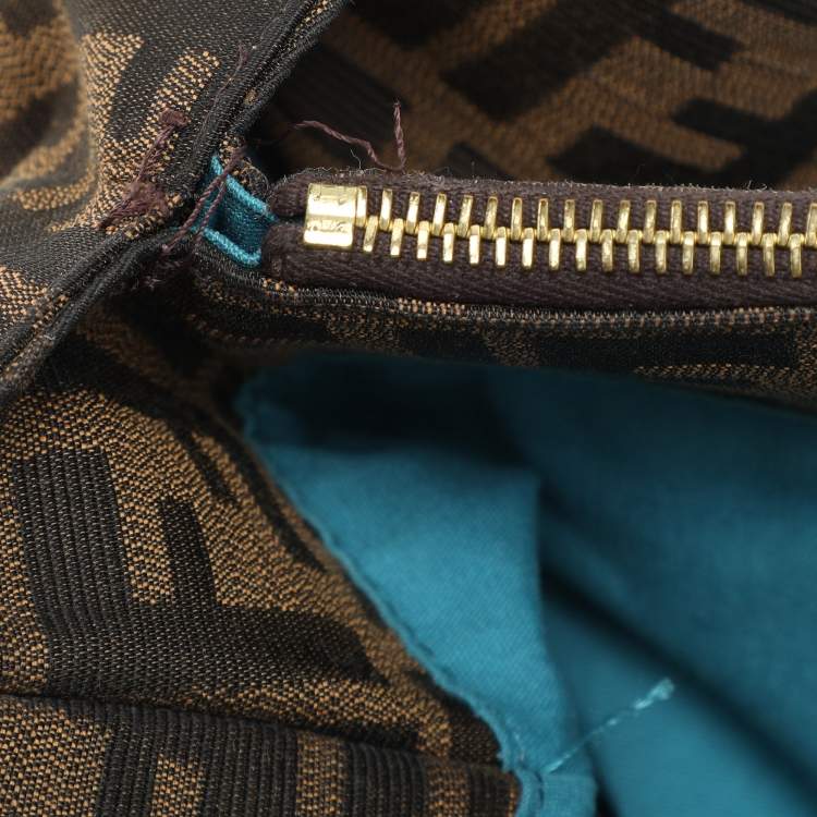 Pre Owned Fendi Tobacco Zucca Canvas And Patent Leather Large Mia Shoulder Bag