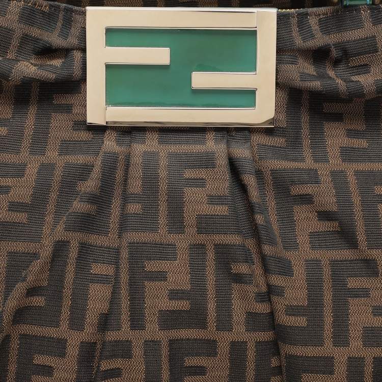 Pre Owned Fendi Tobacco Zucca Canvas And Patent Leather Large Mia Shoulder Bag