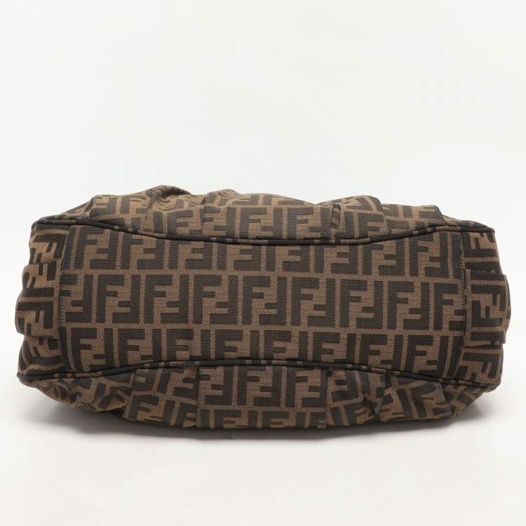 Pre Owned Fendi Tobacco Zucca Canvas And Patent Leather Large Mia Shoulder Bag