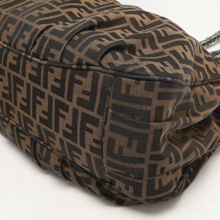 Pre Owned Fendi Tobacco Zucca Canvas And Patent Leather Large Mia Shoulder Bag